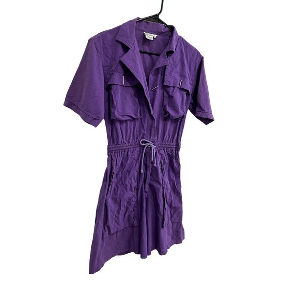 Regina Porter Purple Cotton Romper Drawstring Waist Pockets Sz XS - Picture 3 of 10